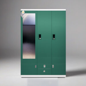 Premium 3-Door Steel Almirah with Mirror & Storage Drawers – Modern Green Finish