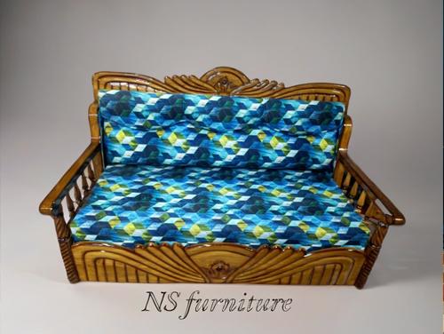 Premium Wooden Sofa Set with Blue Geometric Upholstery – Classic Handcrafted Design - Image 2