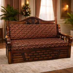 Royal Solid Wood 2-Seater Sofa with Designer Cushioned Seating – Classic Teak Finish