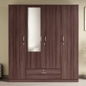 Godrej Interio Ewa 4‑Door Wardrobe with Mirror — Brown Finish